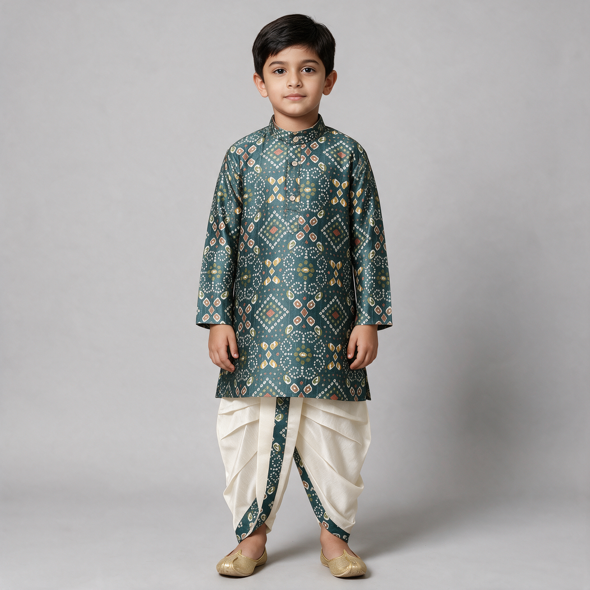 Boys' Digital Print Kurta Dhoti Set - Green
