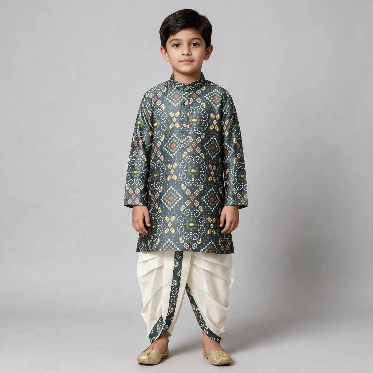 Boys' Digital Print Kurta Dhoti Set - Blue