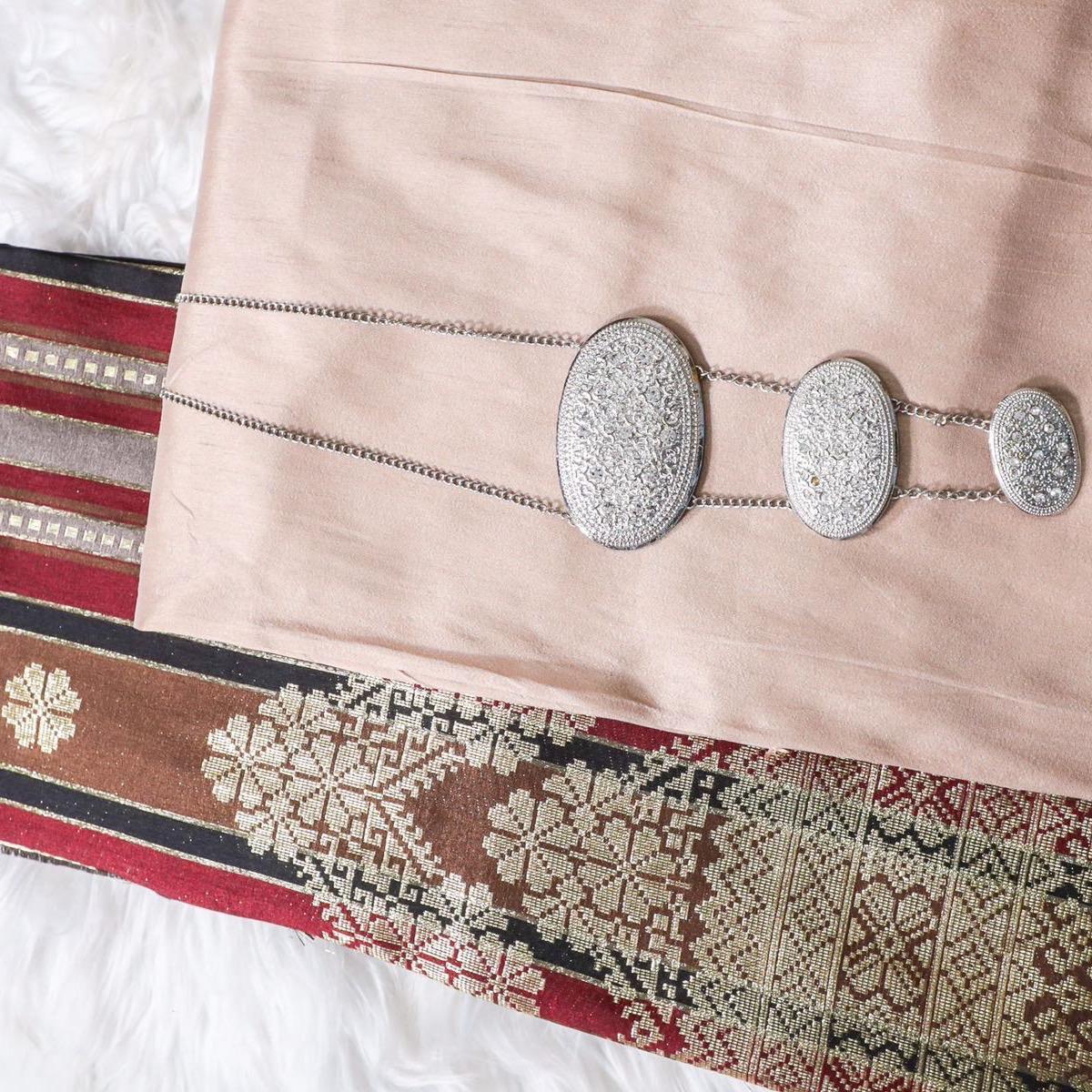 Big Border Stripe Songket with Plain Taffeta Satin Combo Set