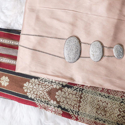 Big Border Stripe Songket with Plain Taffeta Satin Combo Set