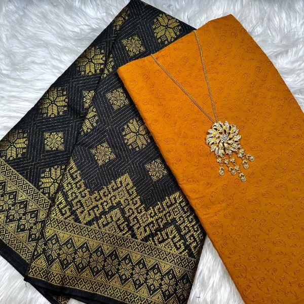 Cotton Chikan Embroidery with Songket Combo Set