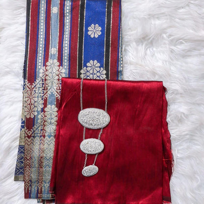 Big Border Stripe Songket with Plain Taffeta Satin Combo Set