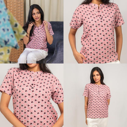 Kurti Bercetak KAMDAR/Atas Dengan Kolar Mandarin 3 Butang untuk Wanita (S-3XL) Plus Saiz Gaya Kasual Lengan Trendy &amp; Selesa Kurti Murah