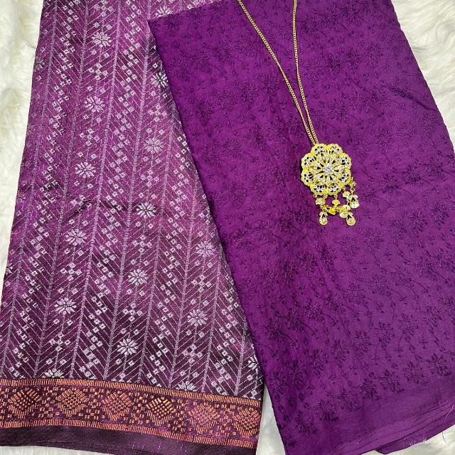 Set Eyelet Cotton (Cotton Cambric 44" 40S Embroidery Paling Laris + Songket Metallic - SET COMBO 2M+2M DAN OPEN METER 