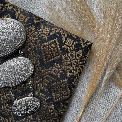 Black and White Cotton Eyelet with Metallic Songket