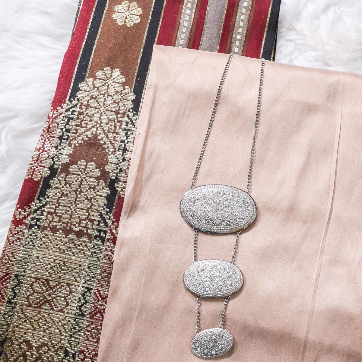 Big Border Stripe Songket with Plain Taffeta Satin Combo Set