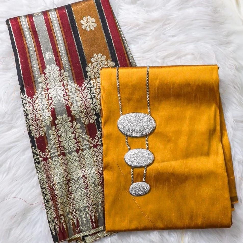 Big Border Stripe Songket with Plain Taffeta Satin Combo Set
