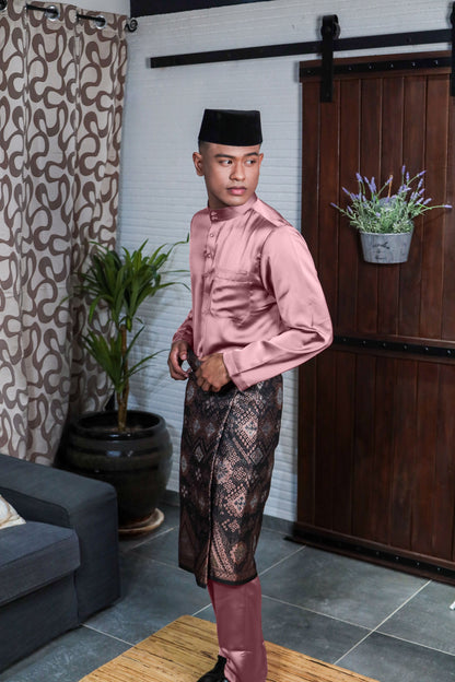 Arjuna Cekak Musang Bapa & Anak Moden Fit - Merah Jambu Lembut Baju Melayu
