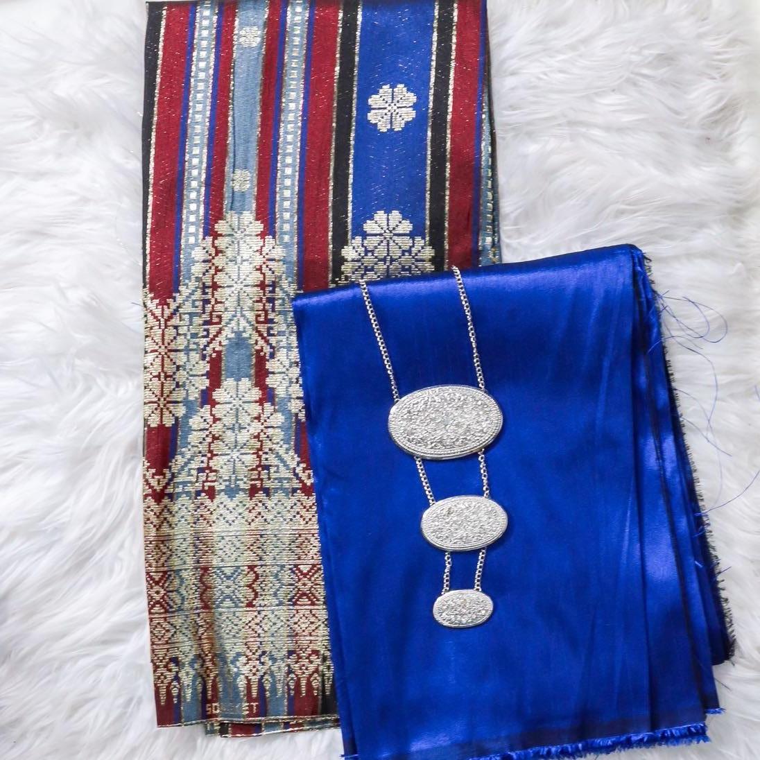 Big Border Stripe Songket with Plain Taffeta Satin Combo Set