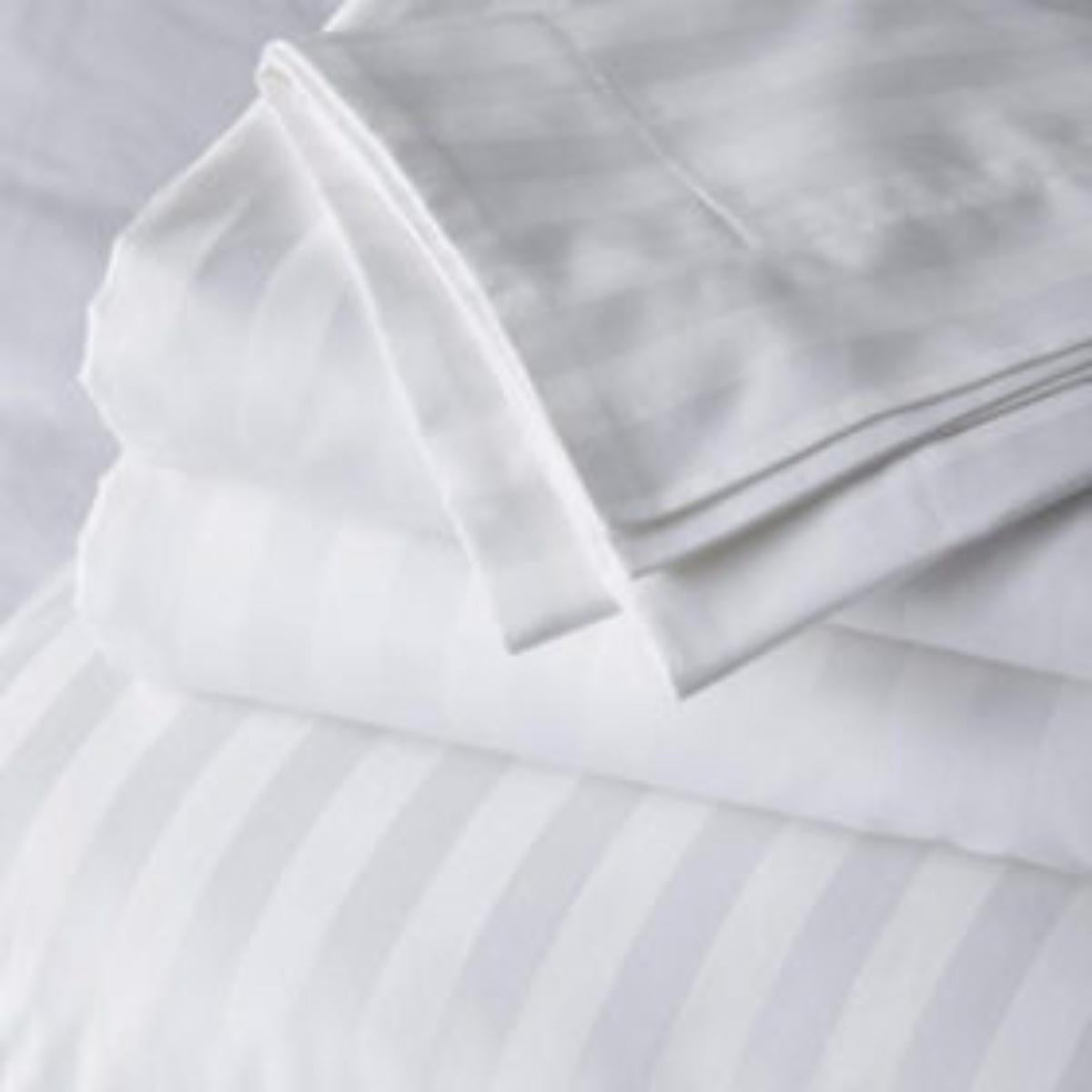 Cadar Katil Rata KAMDAR 1 Inch Stripe Bestseller Ready Stock untuk Hotel, Rumah dan AirBnB Cadar Katil Putih Soft