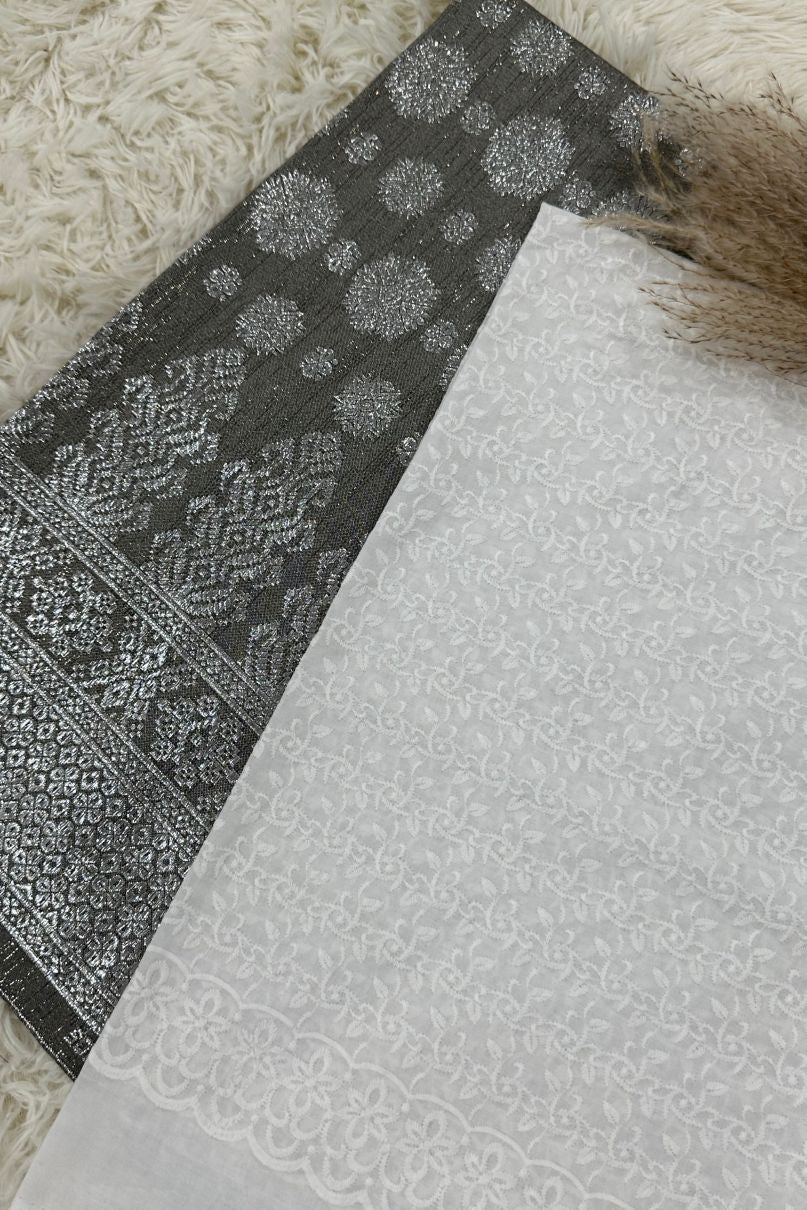 Songket with Cotton Embroidery - White Theme