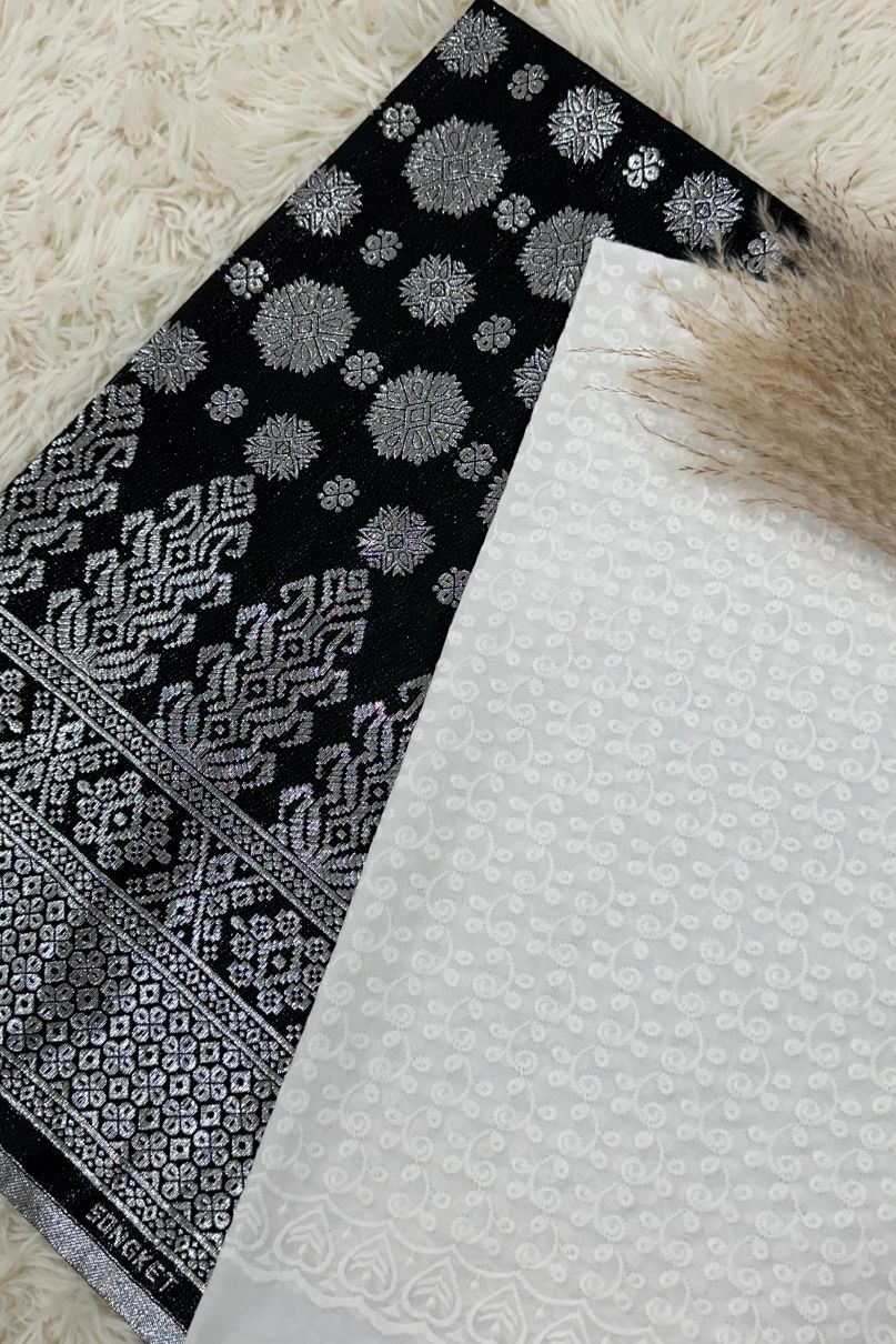 Songket with Cotton Embroidery - White Theme