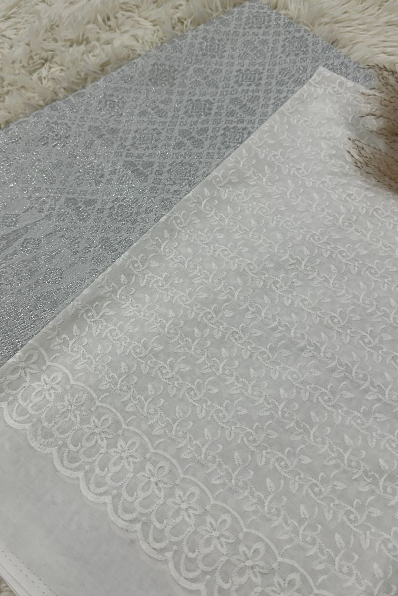 Songket with Cotton Embroidery - White Theme