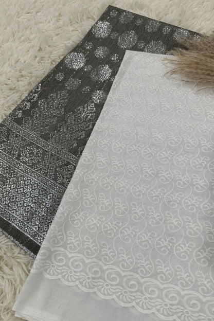 Songket with Cotton Embroidery - White Theme