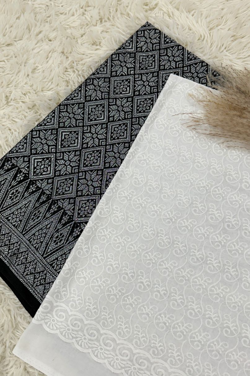 Songket with Cotton Embroidery - White Theme