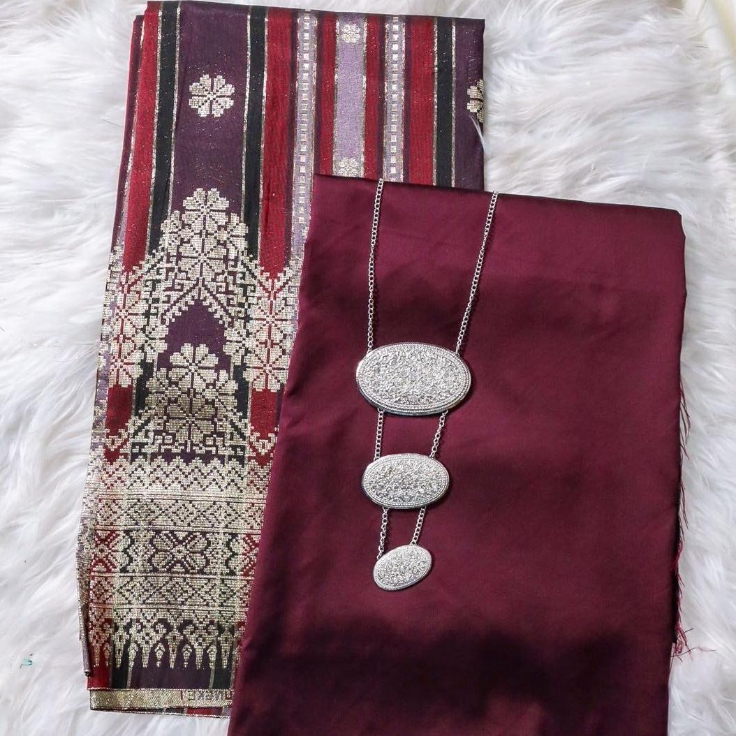 Big Border Stripe Songket with Plain Taffeta Satin Combo Set