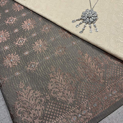 Triangle Border Songket with Mix Cotton Embroidery Combo Set