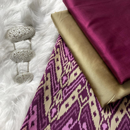 Plain Taffeta with Matching Ikkat Jacquard Combo Set