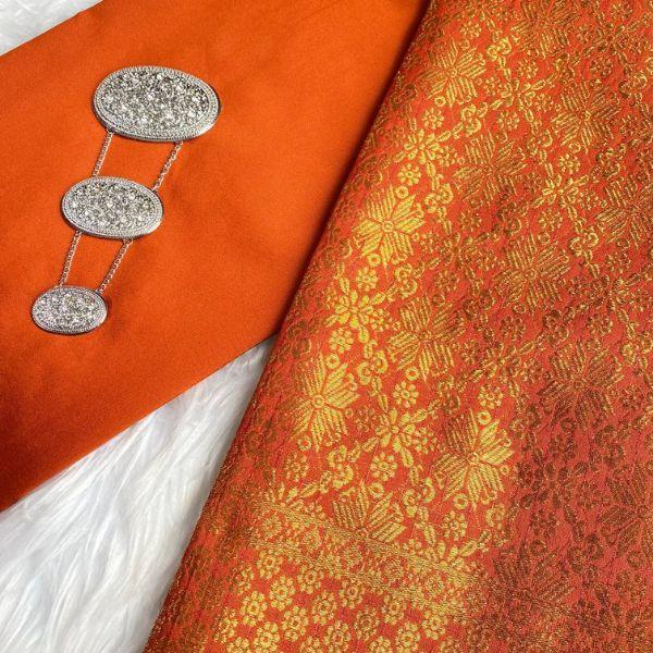 Orange Songket and Taffeta Plain Combo Set