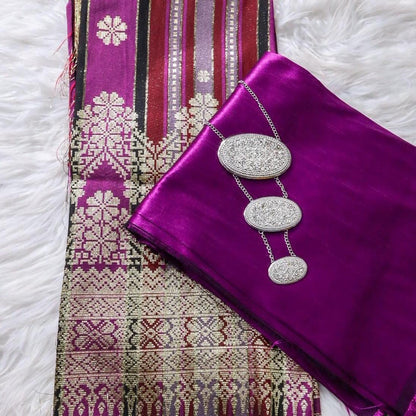 Big Border Stripe Songket with Plain Taffeta Satin Combo Set