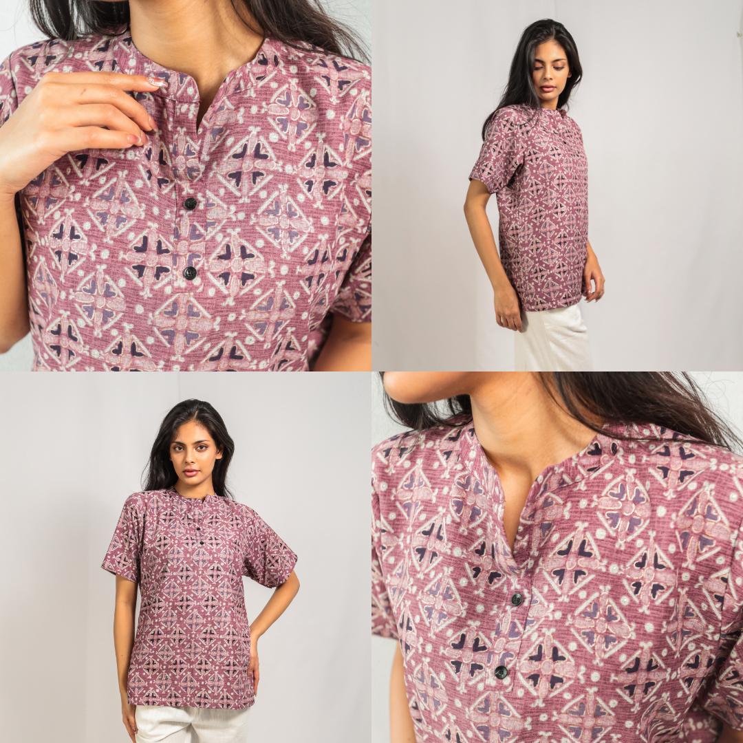 KAMDAR Printed Kurti/Top With Mandarin Collar 3 Button for Women (M-3XL) Plus Sizes Gaya Kasual Lengan Trendy &amp; Selesa Kurti Murah