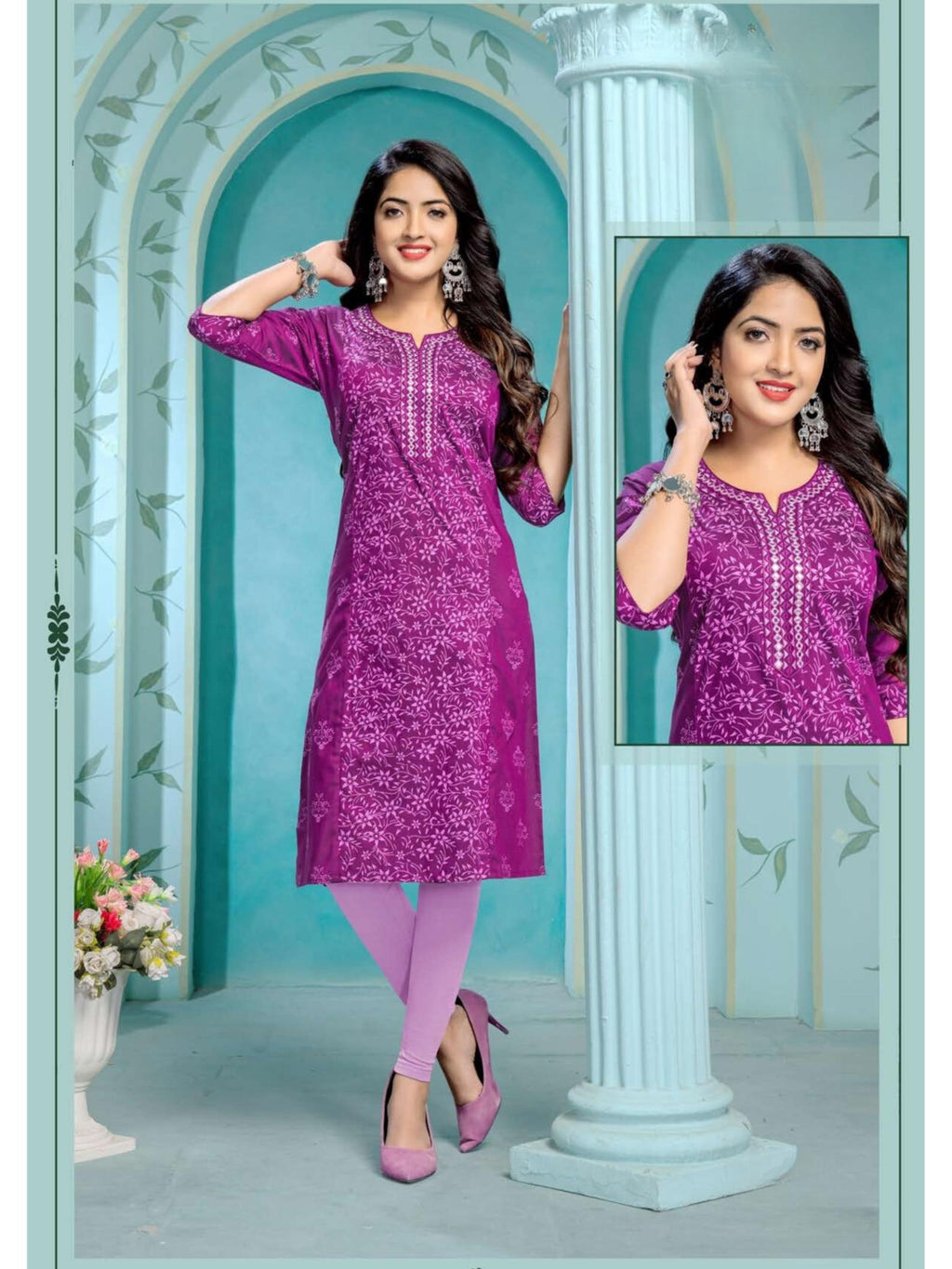 Tina Slub Print with Embroidery Kurti Top