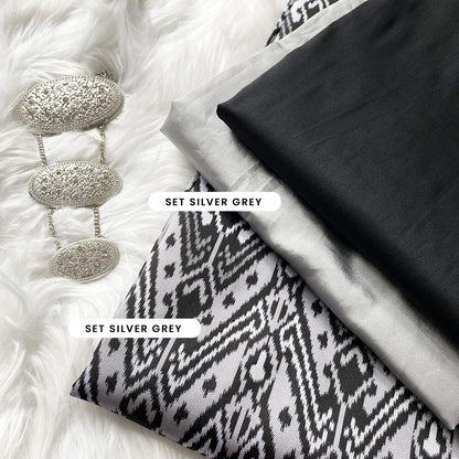Plain Taffeta with Matching Ikkat Jacquard Combo Set