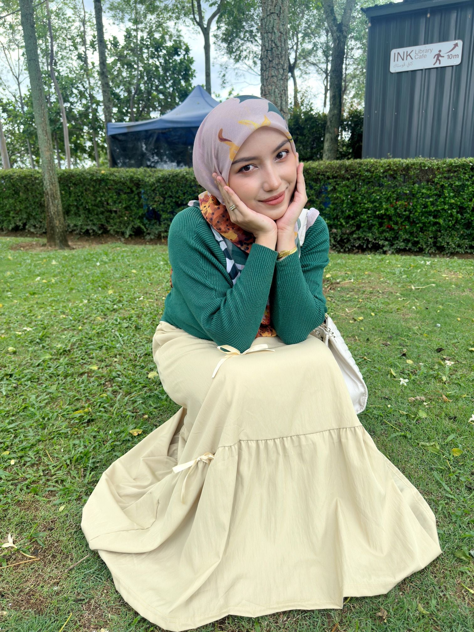 Bow Pleated Full Length Skirt