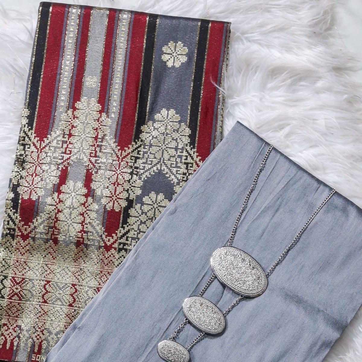 Big Border Stripe Songket with Plain Taffeta Satin Combo Set