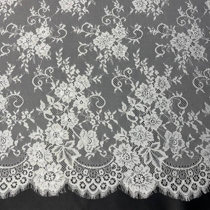 Chantilly Eyelash French Lace Panel 3M Bidang 58" with Satin Lining