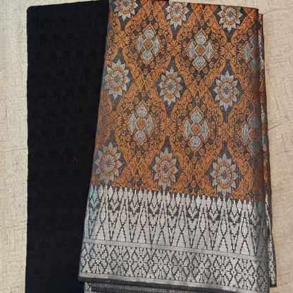 Orange Songket with Mix Cotton Embroidery Combo Set