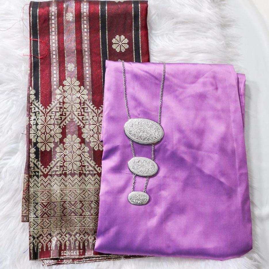 Big Border Stripe Songket with Plain Taffeta Satin Combo Set