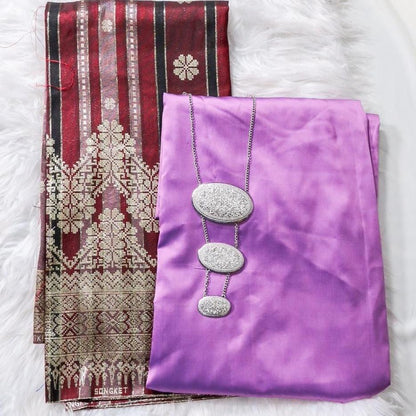 Big Border Stripe Songket with Plain Taffeta Satin Combo Set