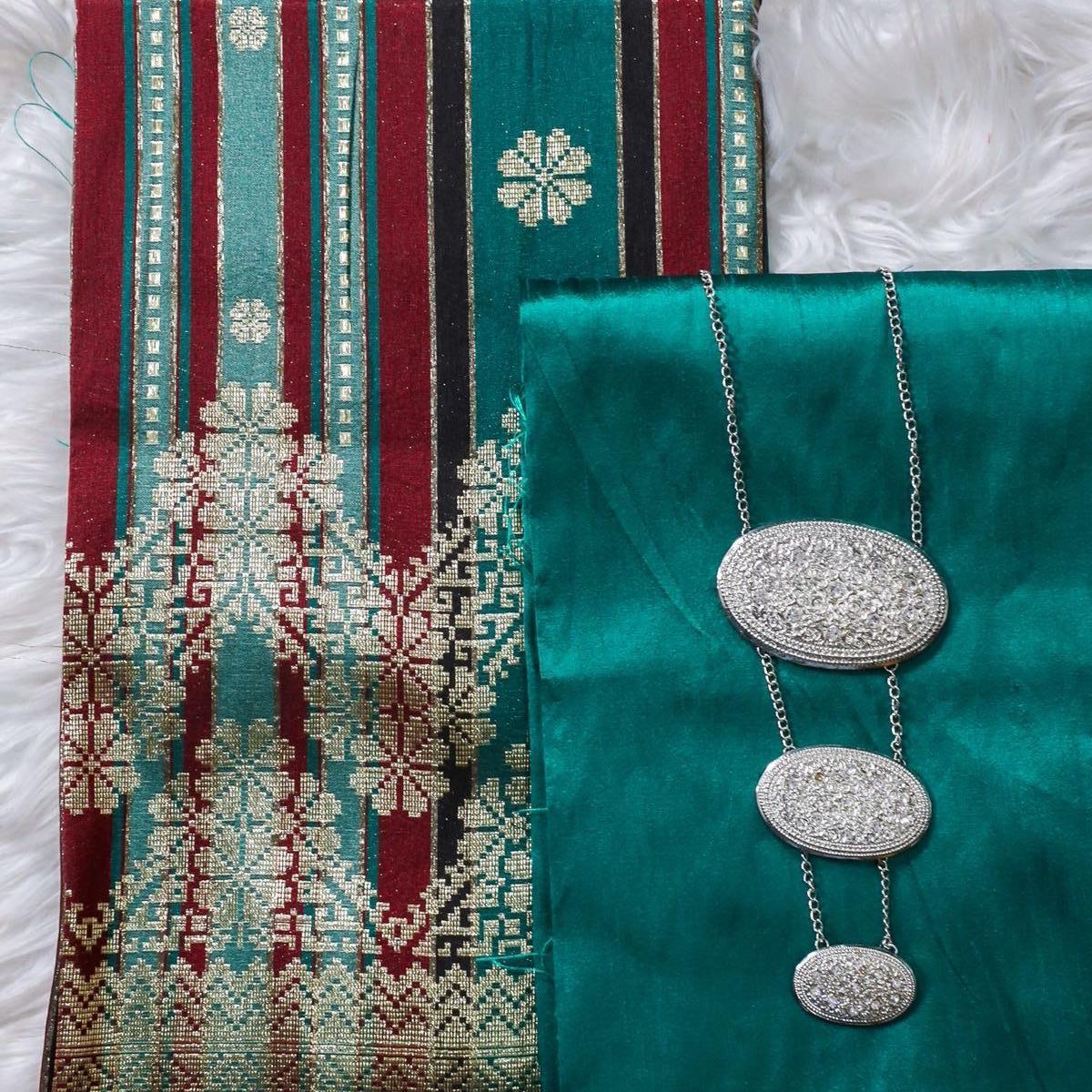 Big Border Stripe Songket with Plain Taffeta Satin Combo Set