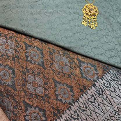Orange Songket with Mix Cotton Embroidery Combo Set